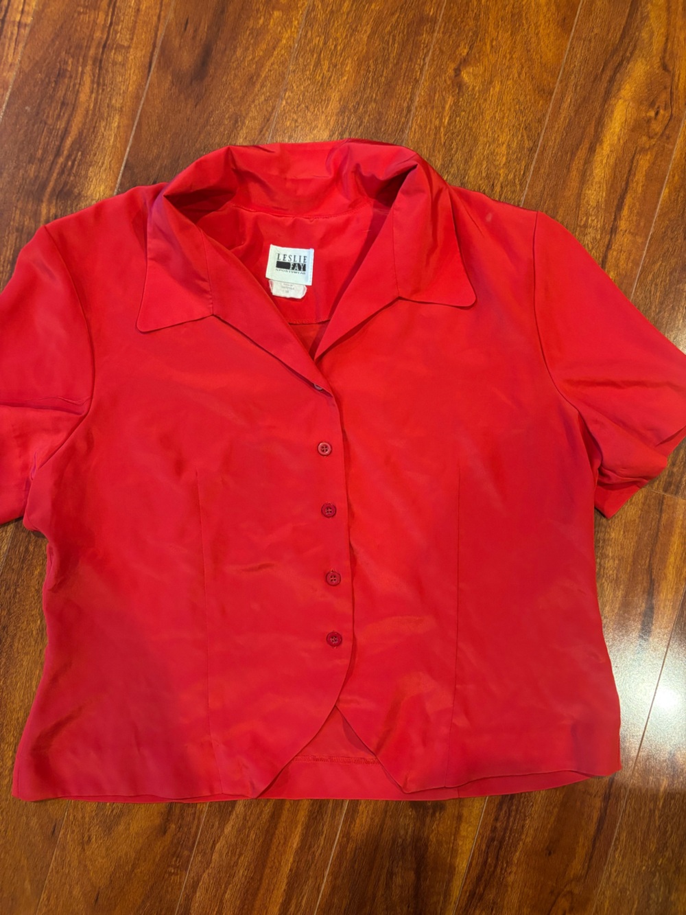 Leslie Fay Vibrant Red Short Sleeve Button-Down Shirt